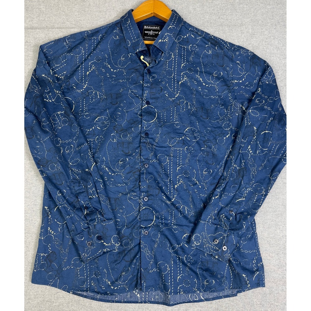 Barabas Button Down Shirt Mens XL Blue Excellent Long Sleeve Nautical Print